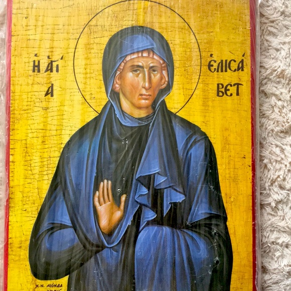 Rare Vintage Greek Orthodox Icon - Saint Elisavet, Solid Wood, Handcrafted - Picture 2 of 7